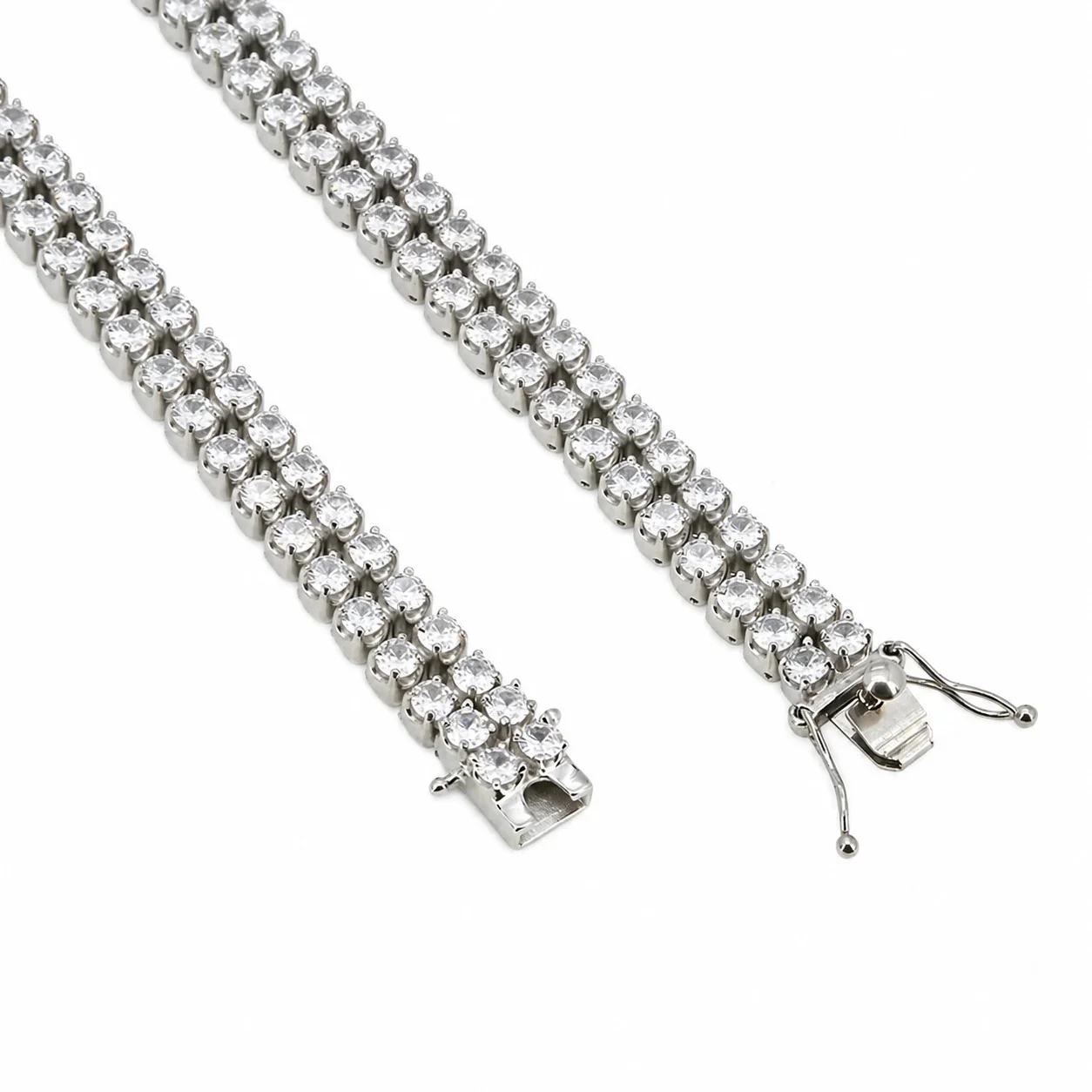 Bold 316 Stainless Steel Double Row CZ Bracelet - Silver Double Row CZ