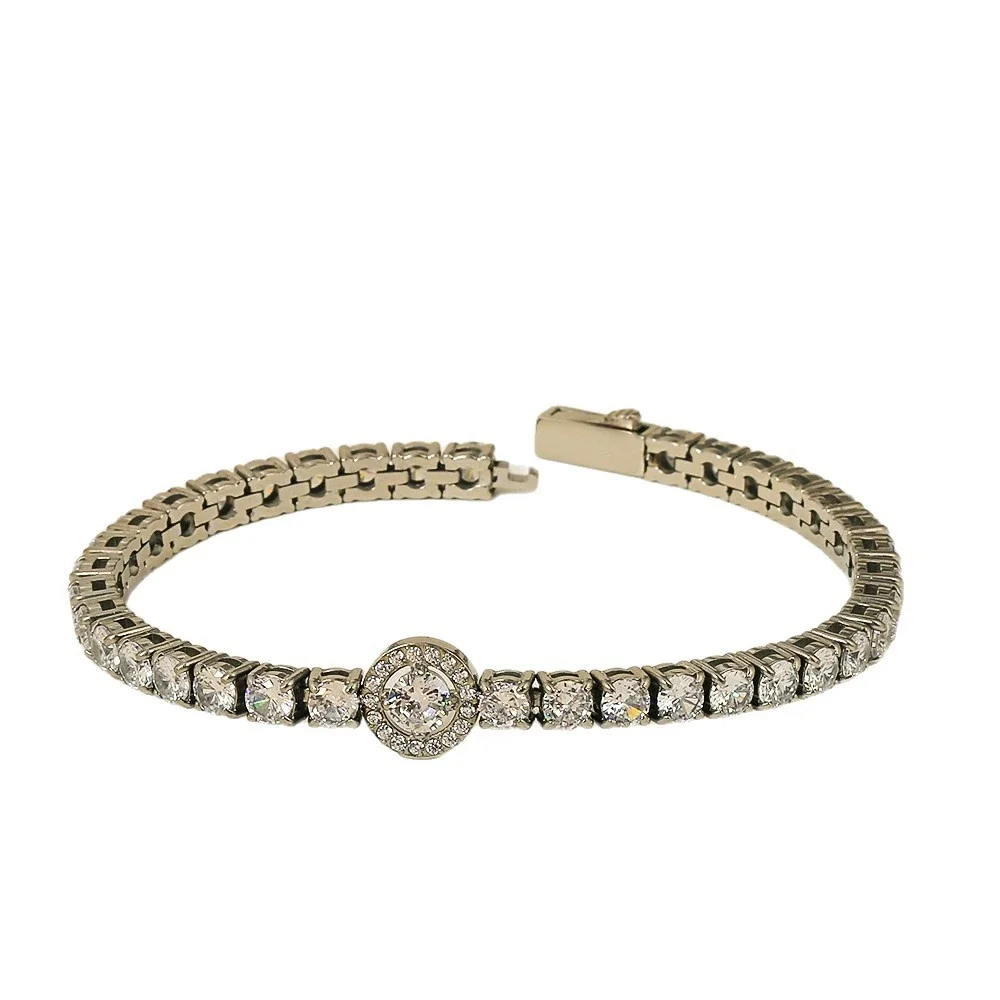Halo Medallion 316 Stainless Steel CZ Tennis Bracelet