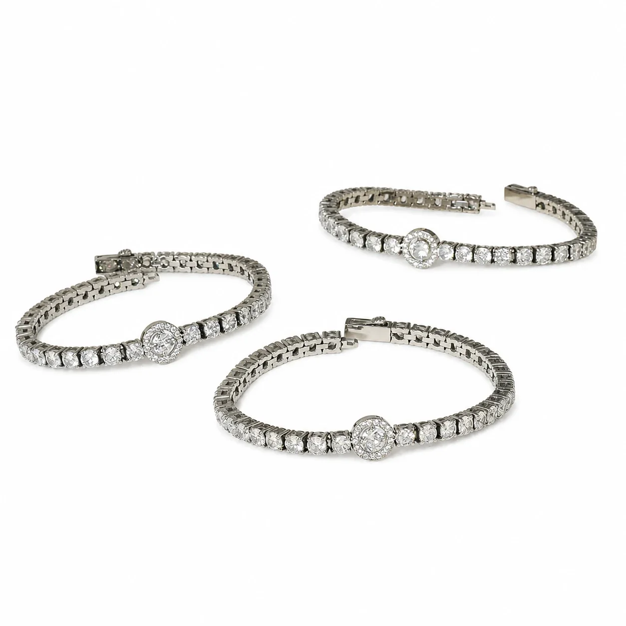 Halo Medallion 316 Stainless Steel CZ Tennis Bracelet