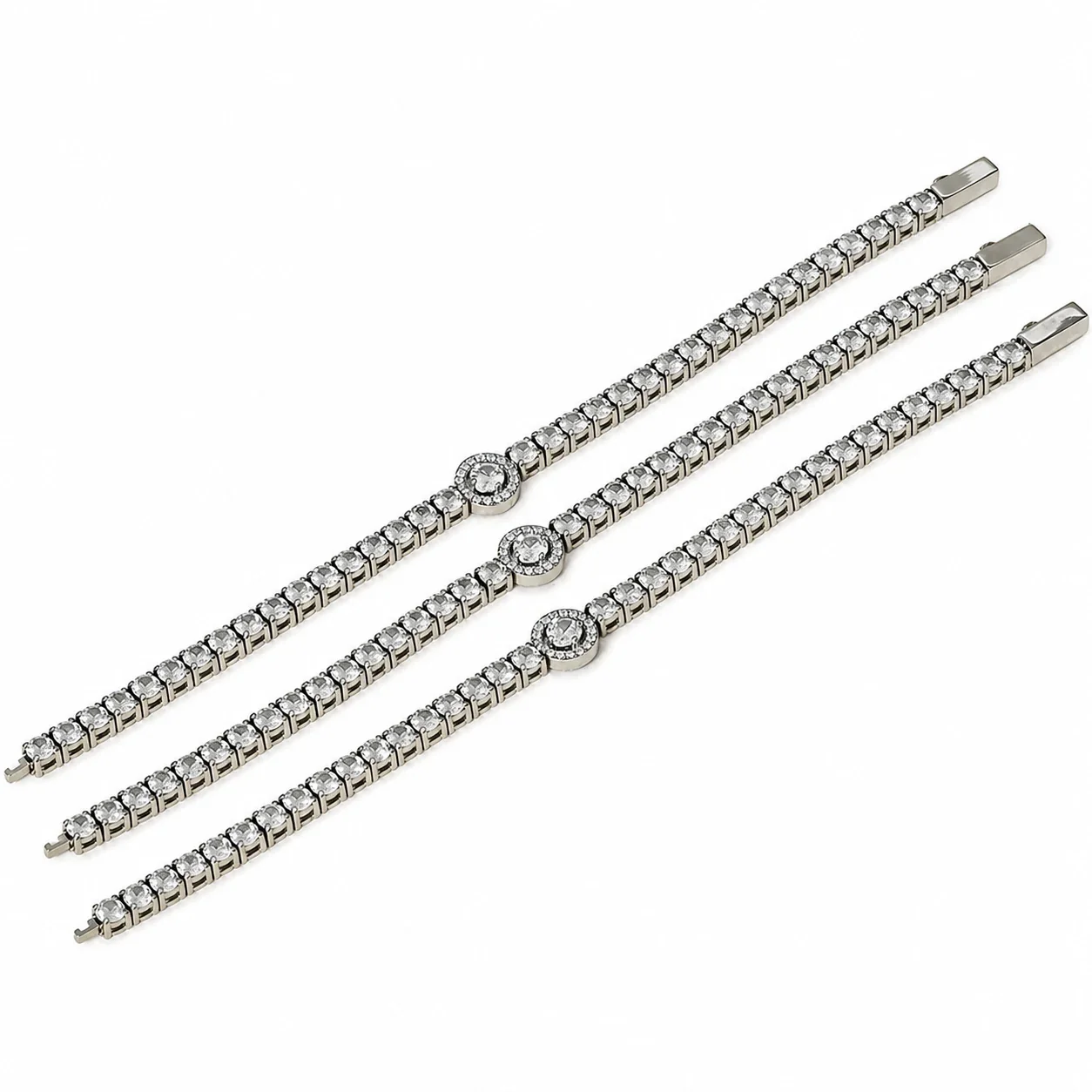Halo Medallion 316 Stainless Steel CZ Tennis Bracelet