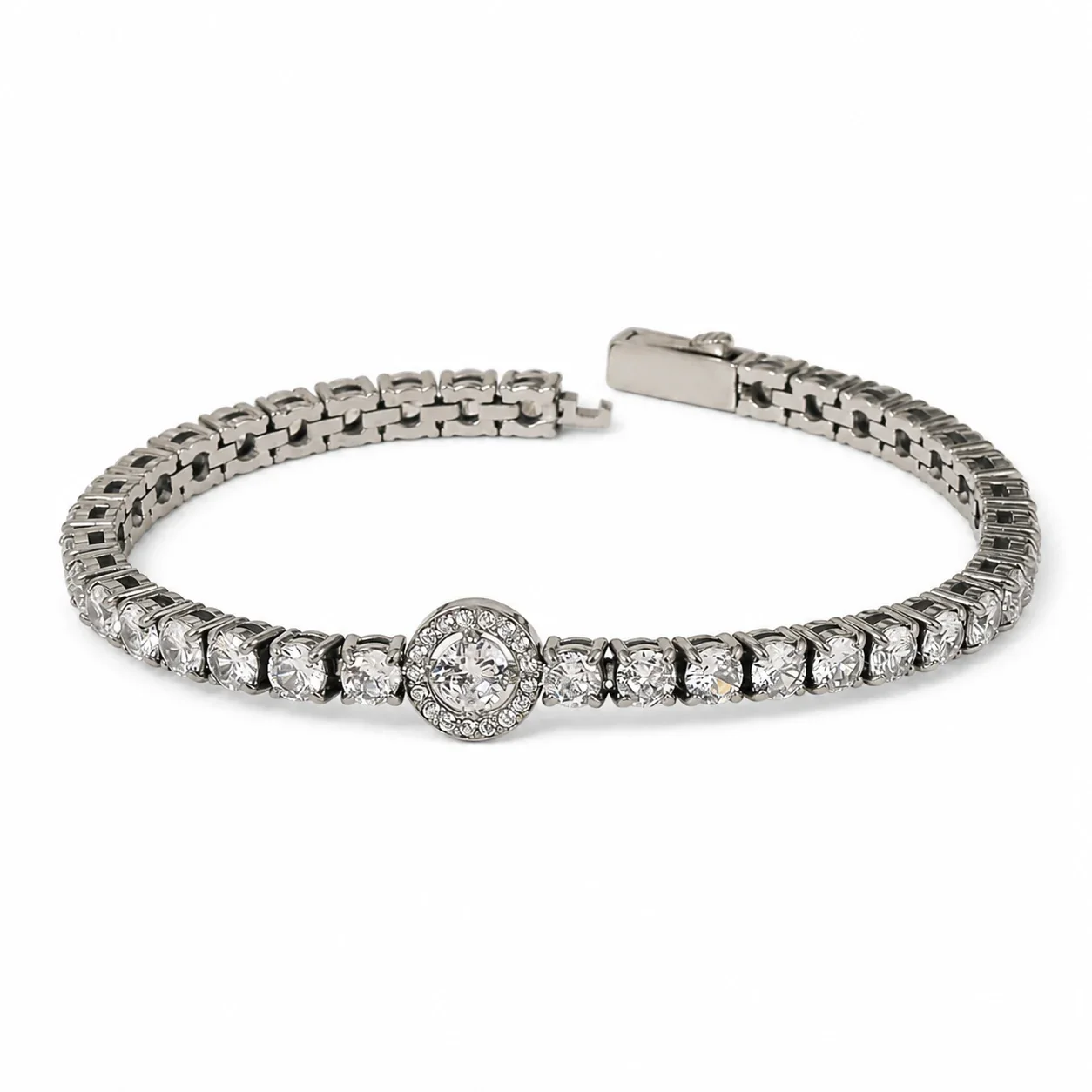 Halo Medallion 316 Stainless Steel CZ Tennis Bracelet