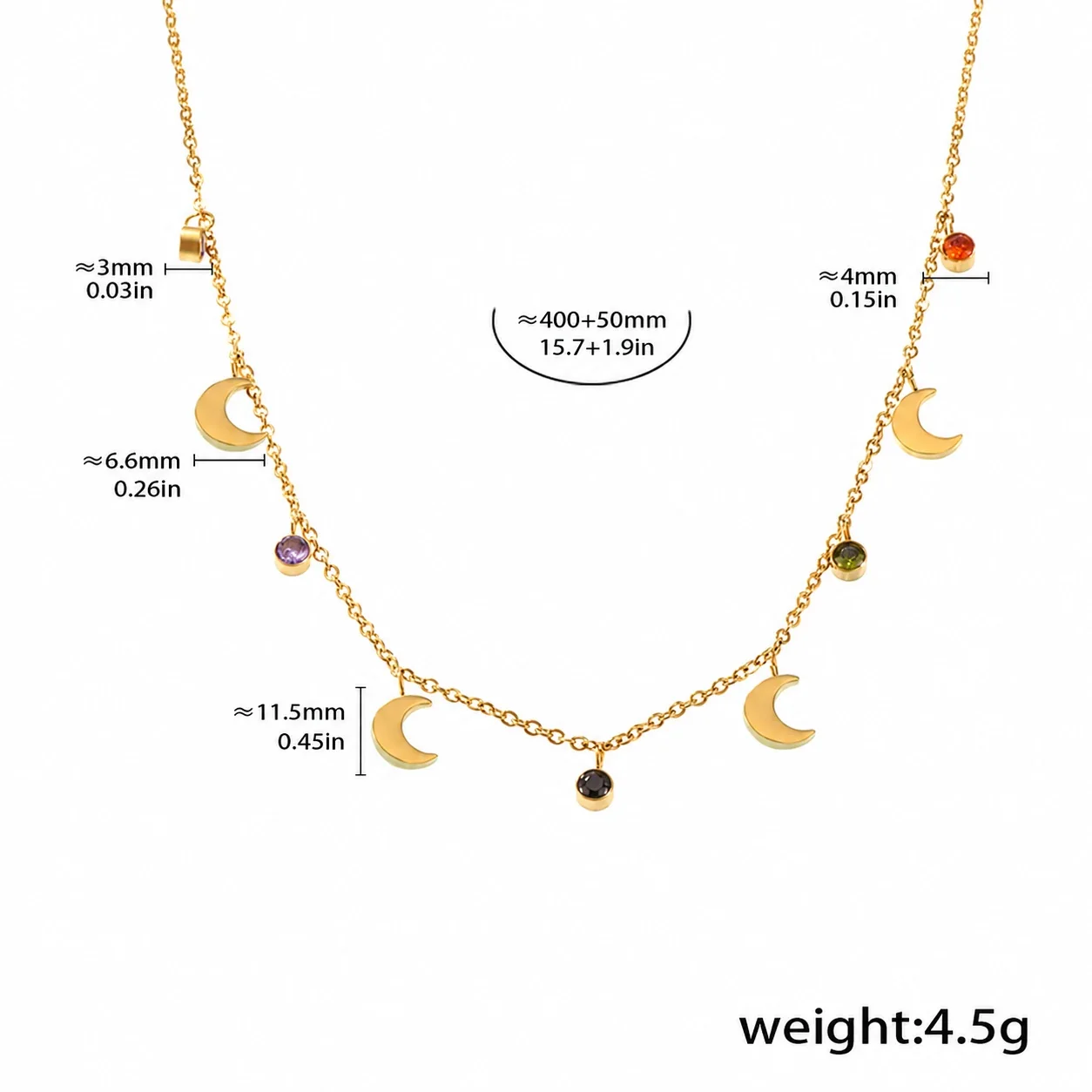 Crescent Charm Crystal 18K Gold-Plated Stainless Steel Necklace - Gold