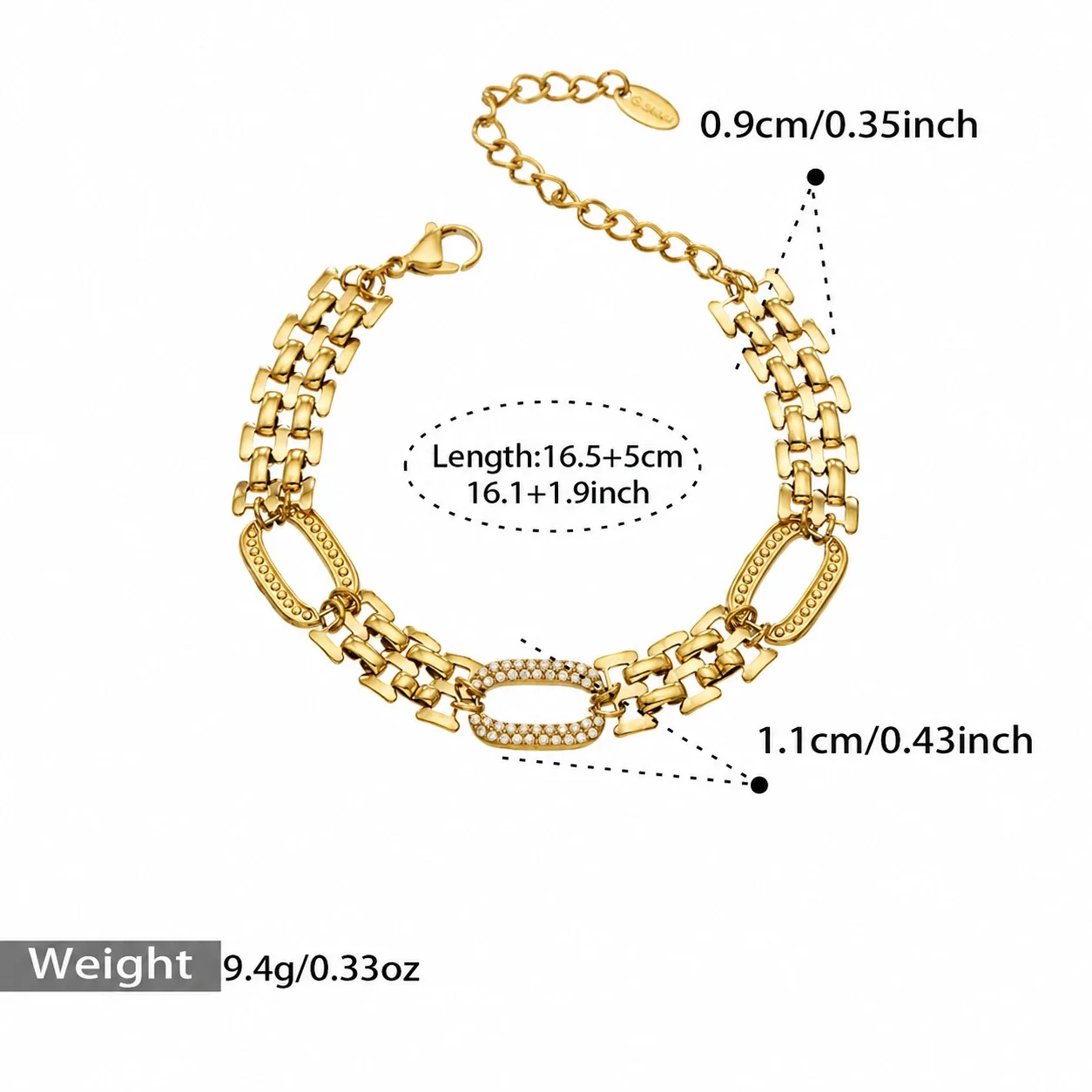 Chain Bracelet & Necklace with Crystal Oval Links, Gold-Plated Steel - Gold