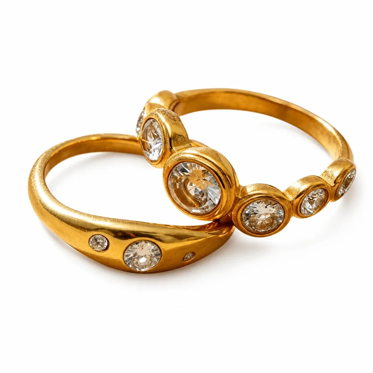 Sculptural 14K Gold-Plated Bezel CZ Dome Stainless Steel Ring