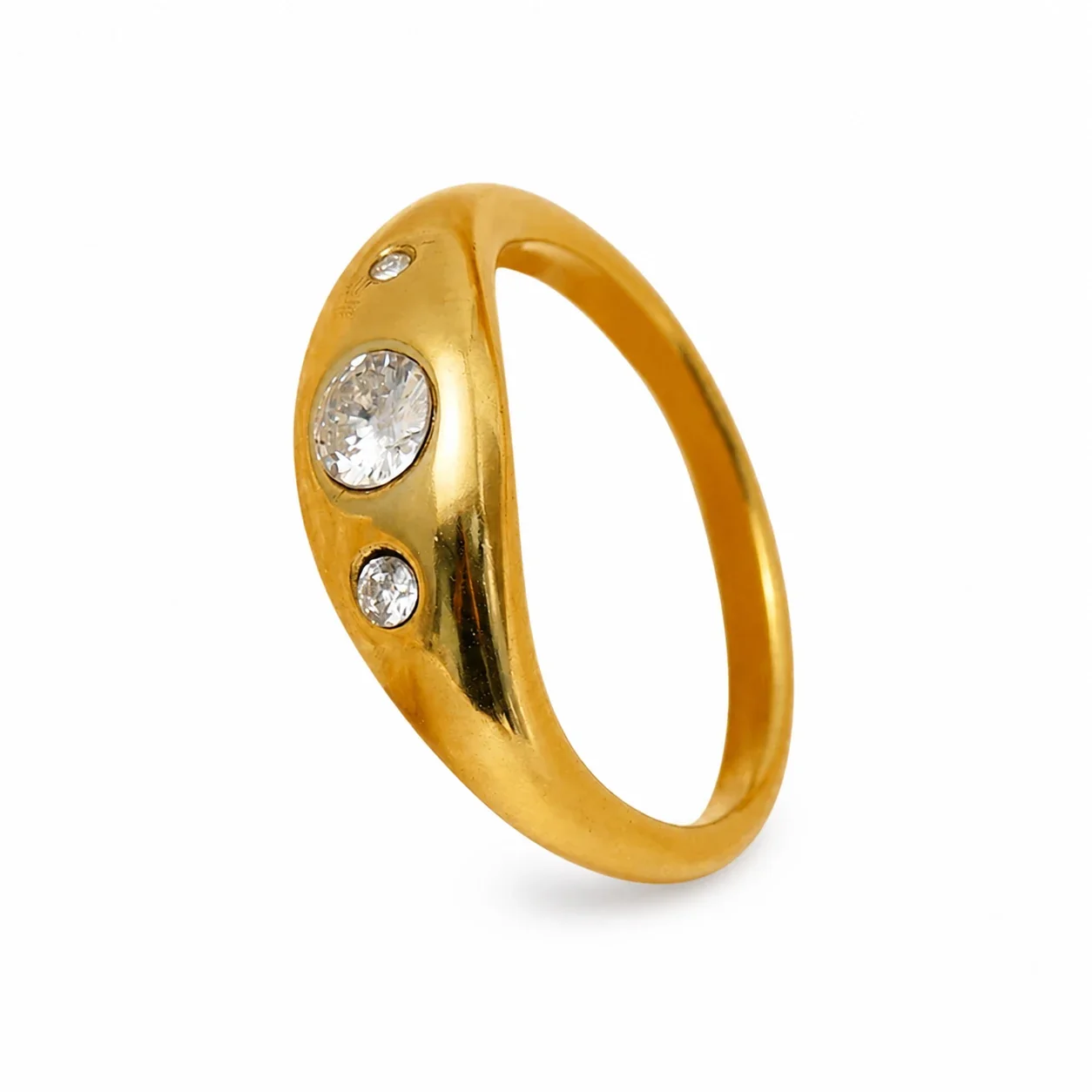 Sculptural 14K Gold-Plated Bezel CZ Dome Stainless Steel Ring