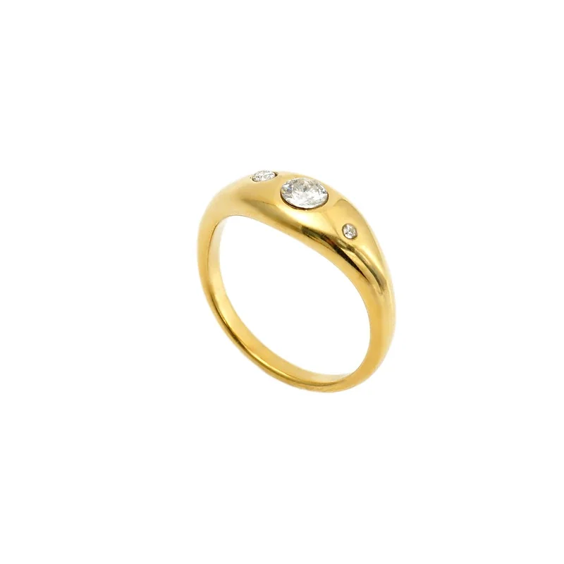 Sculptural 14K Gold-Plated Bezel CZ Dome Stainless Steel Ring
