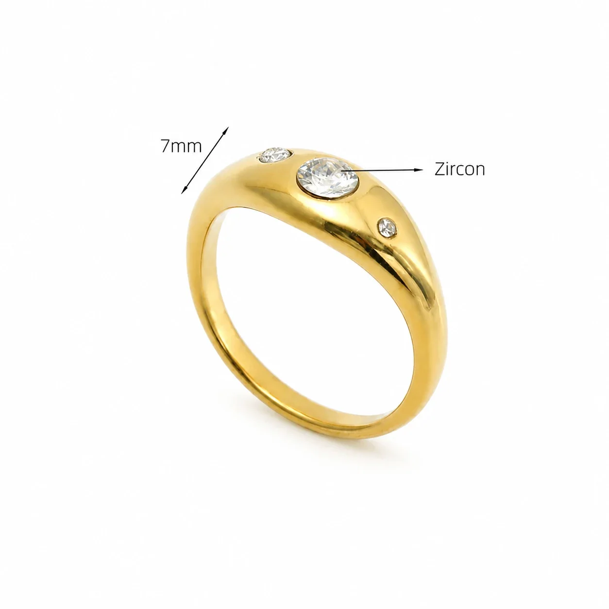 Sculptural 14K Gold-Plated Bezel CZ Dome Stainless Steel Ring - Gold Bezel Band Size