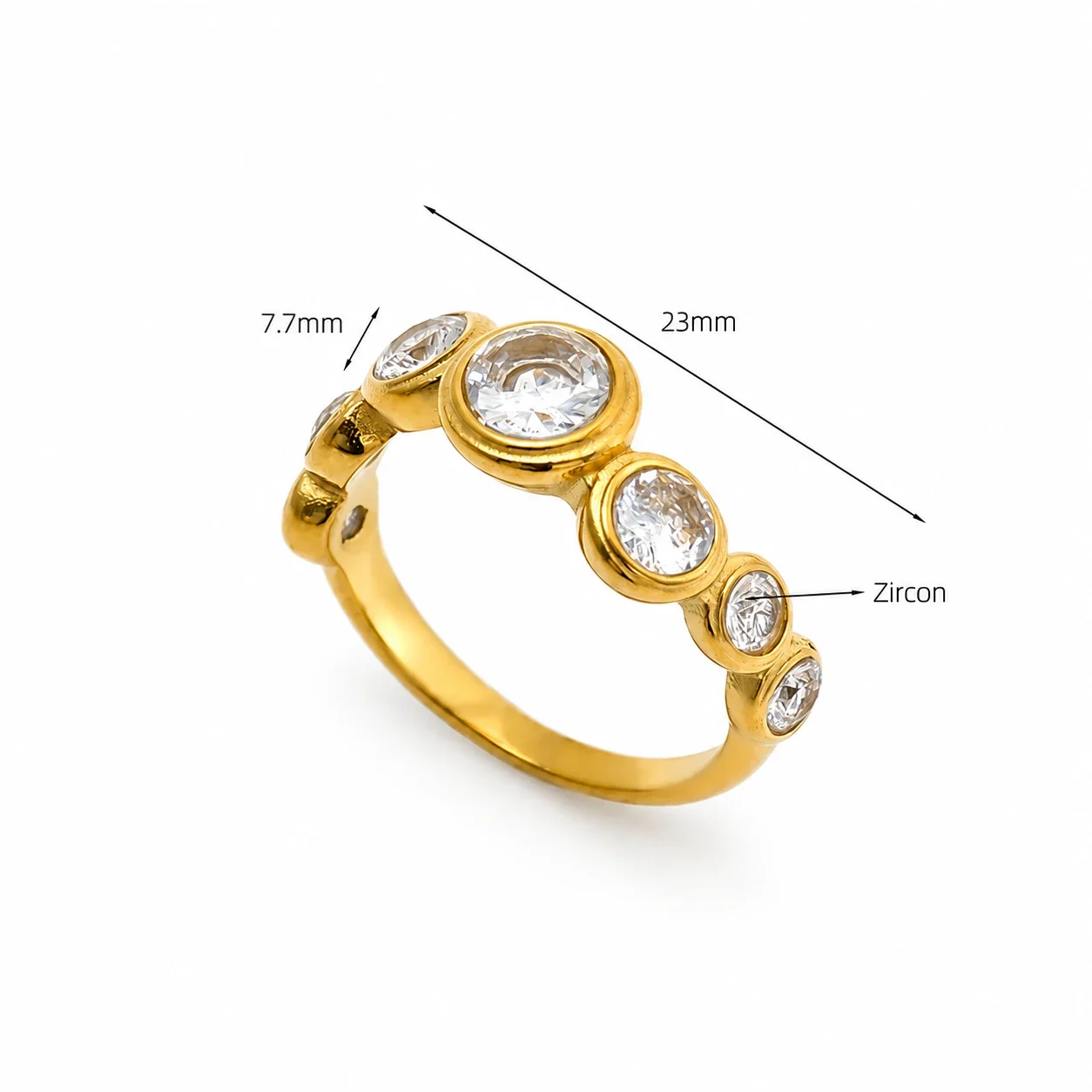 Sculptural 14K Gold-Plated Bezel CZ Dome Stainless Steel Ring - Gold Dome Band