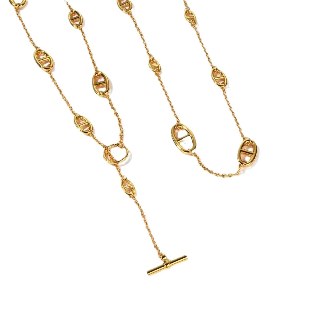 Schakelketting met ovale staafmotieven en togglesluiting, roestvrij staal