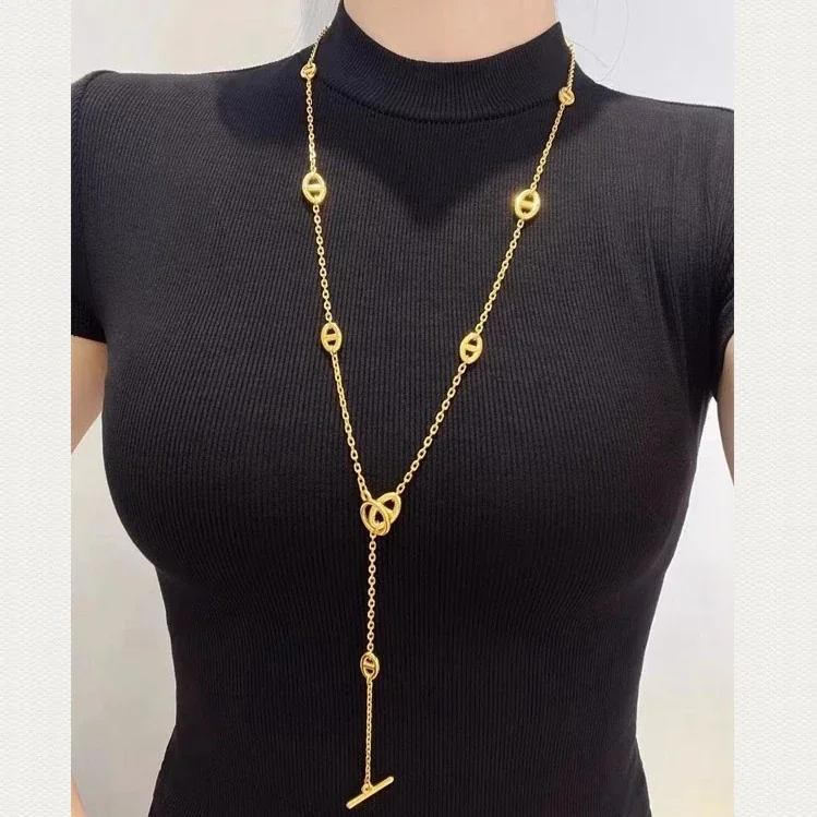 Schakelketting met ovale staafmotieven en togglesluiting, roestvrij staal productfoto