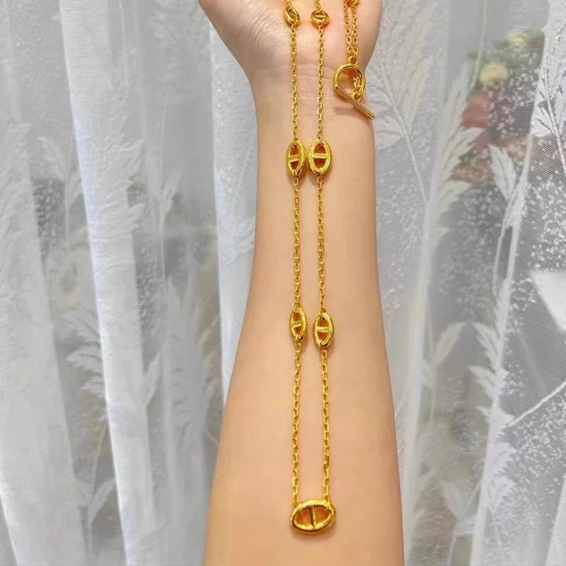 Schakelketting met ovale staafmotieven en togglesluiting, roestvrij staal productfoto