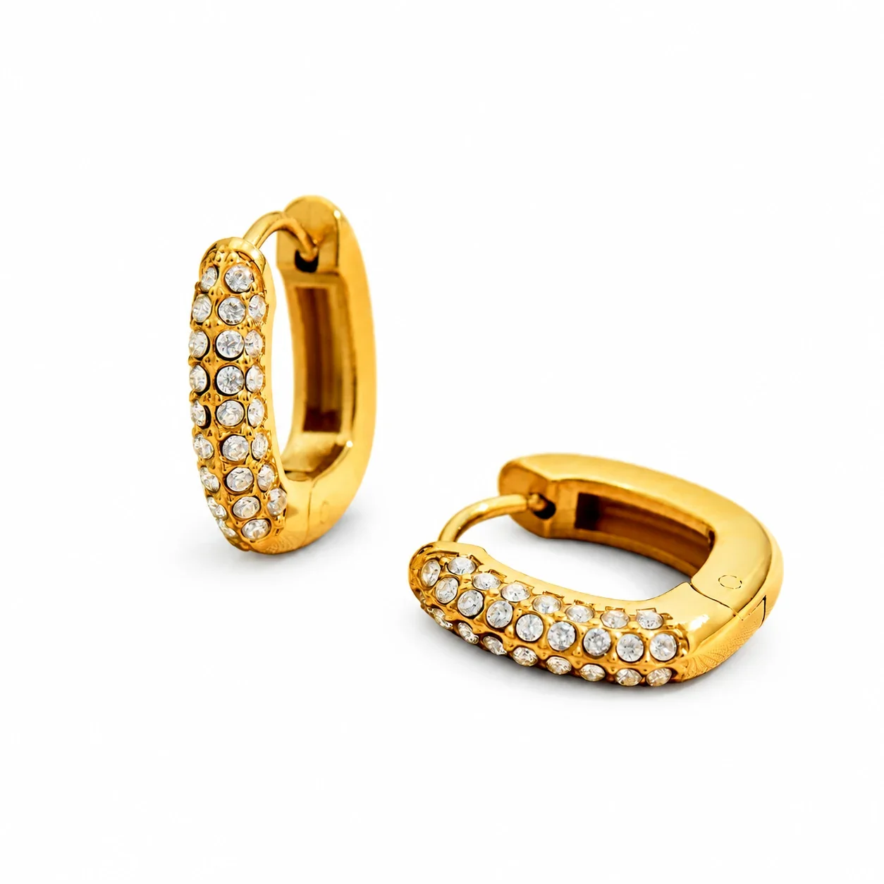 Huggie Earrings Triple-Row Cubic Zirconia Gold PVD Stainless Steel