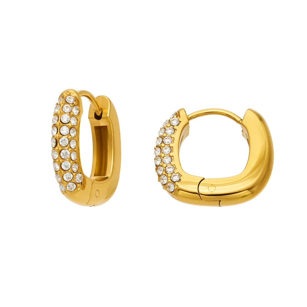 Huggie Earrings Triple-Row Cubic Zirconia Gold PVD Stainless Steel