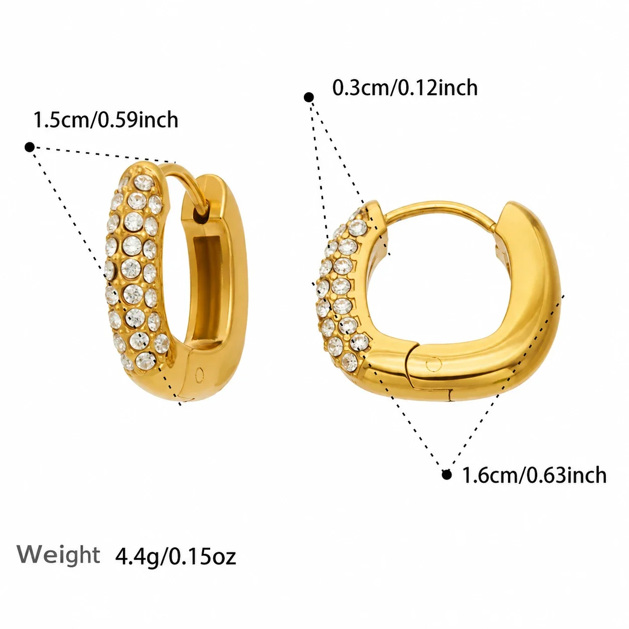 Huggie Earrings Triple-Row Cubic Zirconia Gold PVD Stainless Steel - Gold