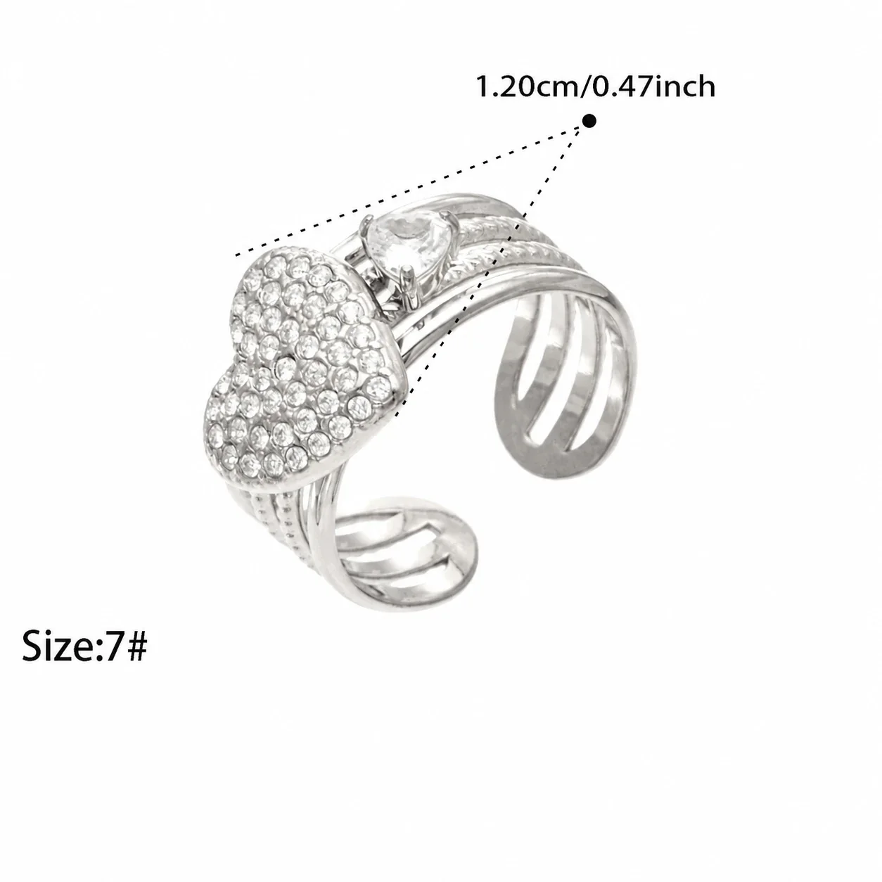 Open ringen met CZ-motieven en getextureerde banden, roestvrij staal productfoto