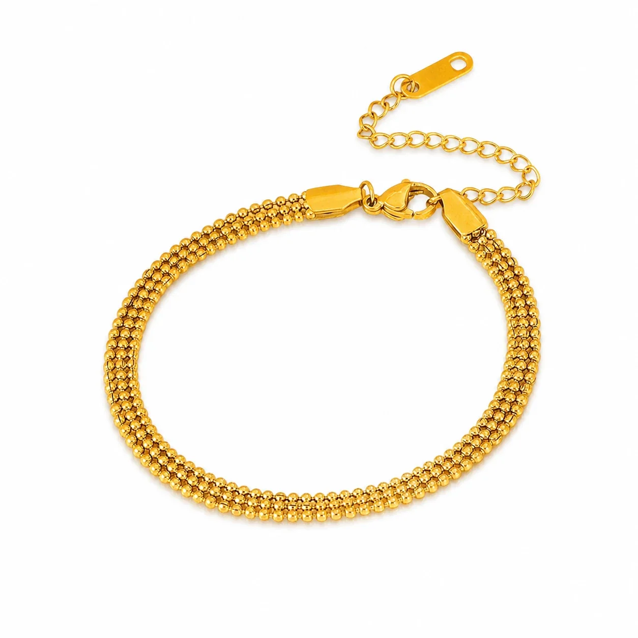 Refined Gold-Plated Bead Mesh Chain Bracelet