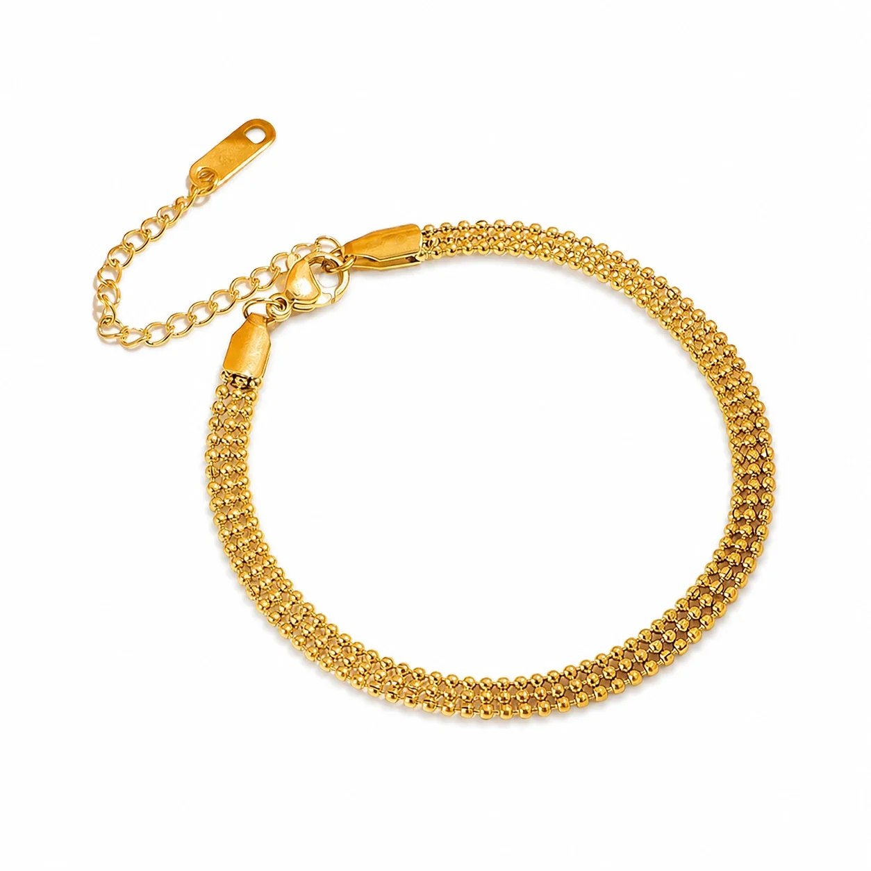 Refined Gold-Plated Bead Mesh Chain Bracelet