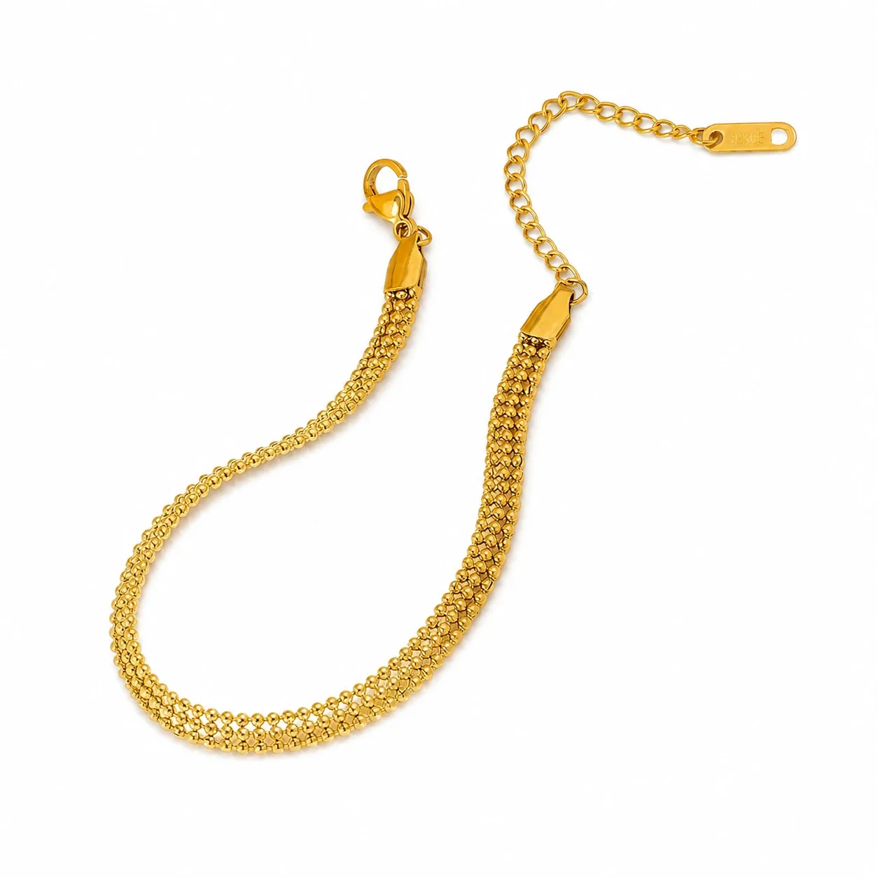 Refined Gold-Plated Bead Mesh Chain Bracelet