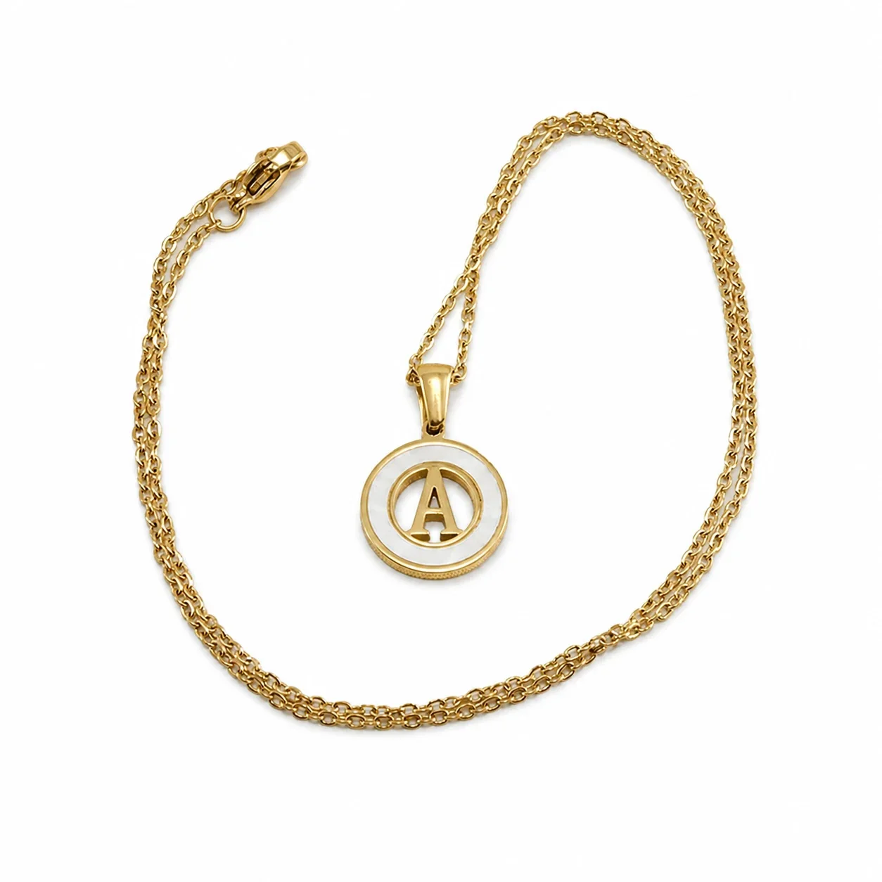 Polished Gold-Plated White Inlay Initial Pendant Necklace