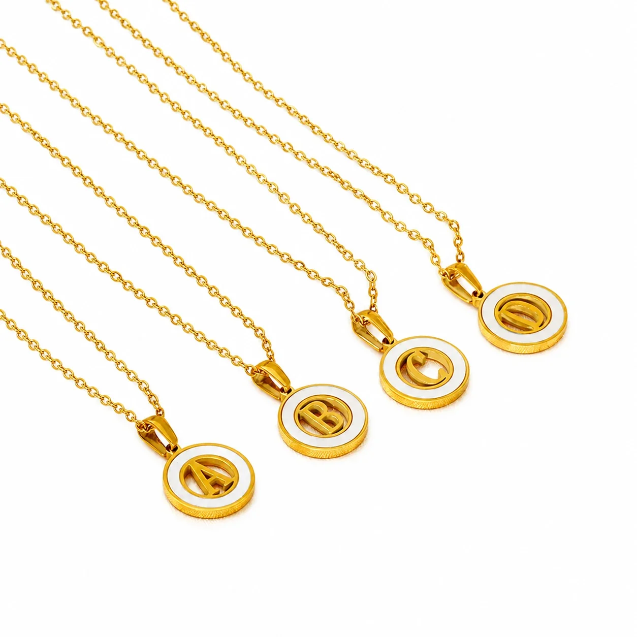 Polished Gold-Plated White Inlay Initial Pendant Necklace
