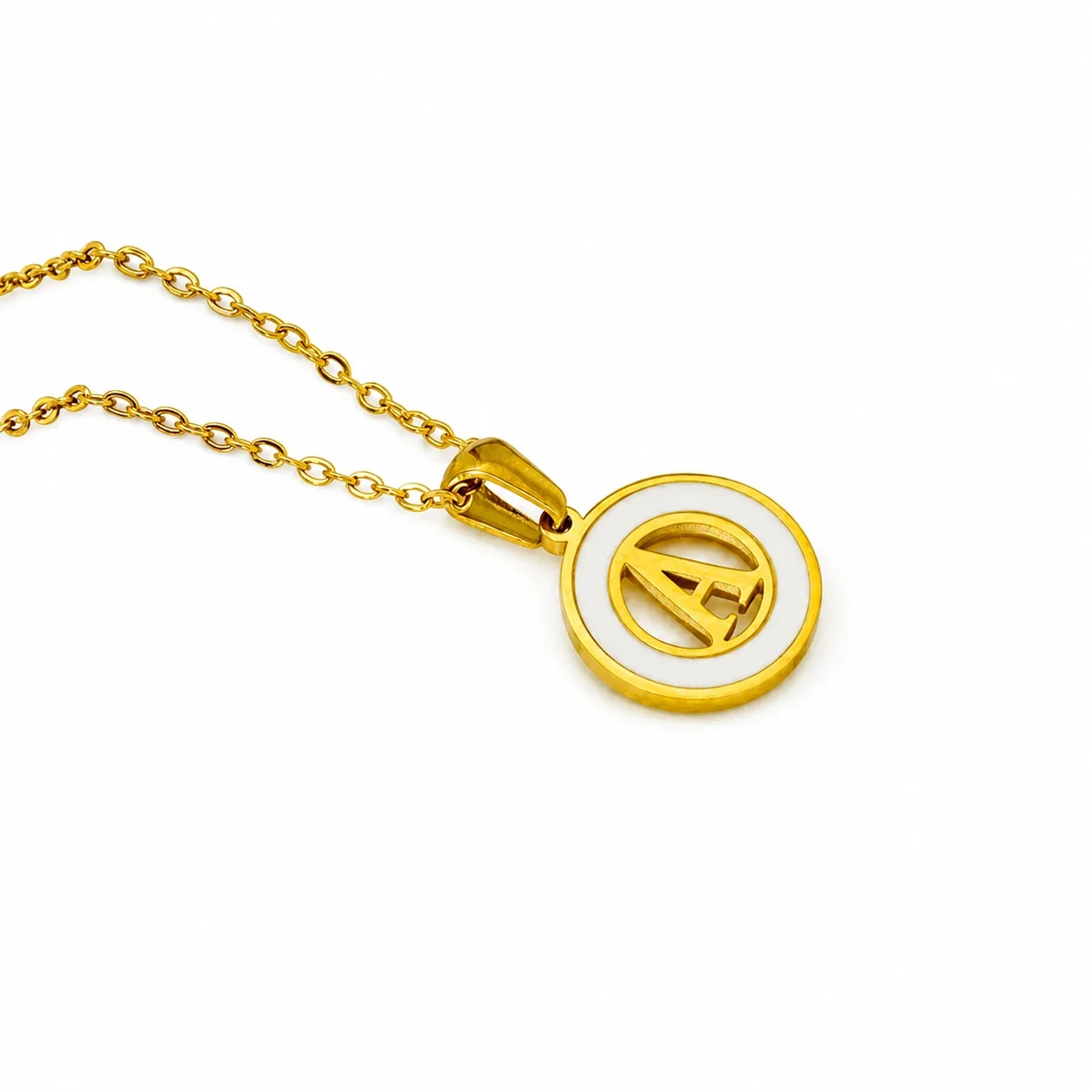 Polished Gold-Plated White Inlay Initial Pendant Necklace