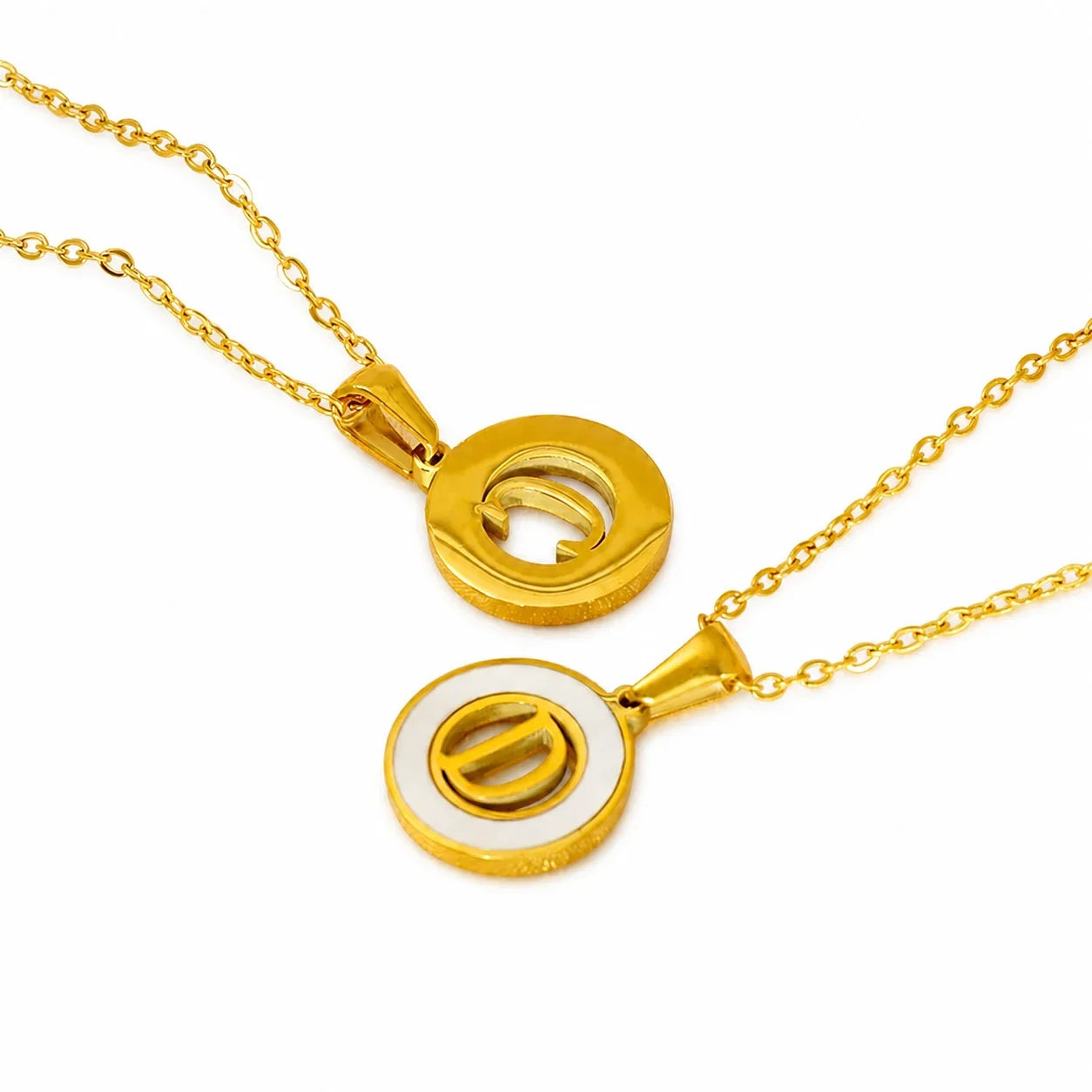 Polished Gold-Plated White Inlay Initial Pendant Necklace