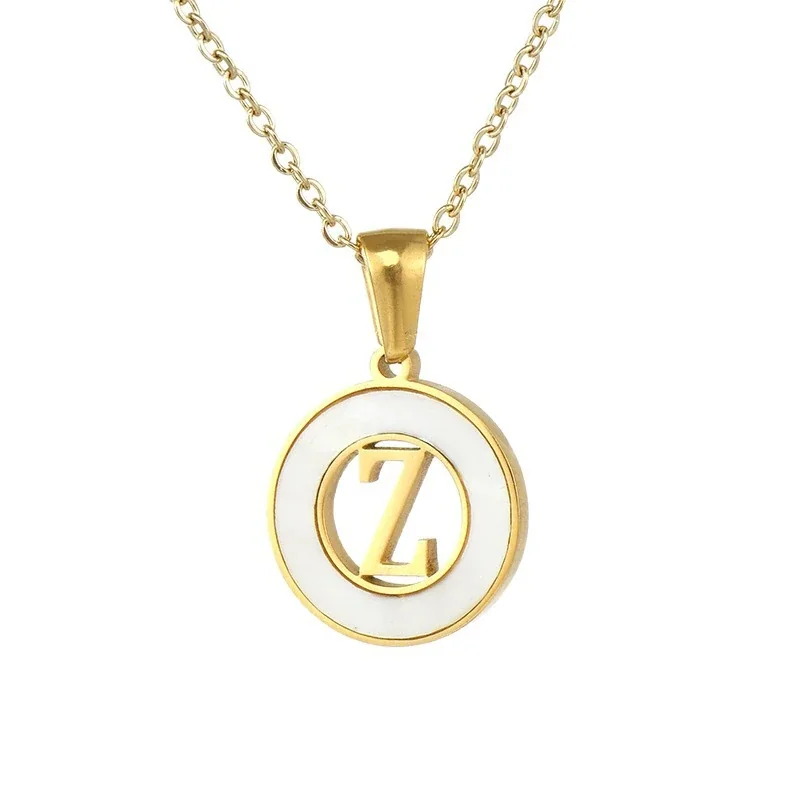 Polished Gold-Plated White Inlay Initial Pendant Necklace