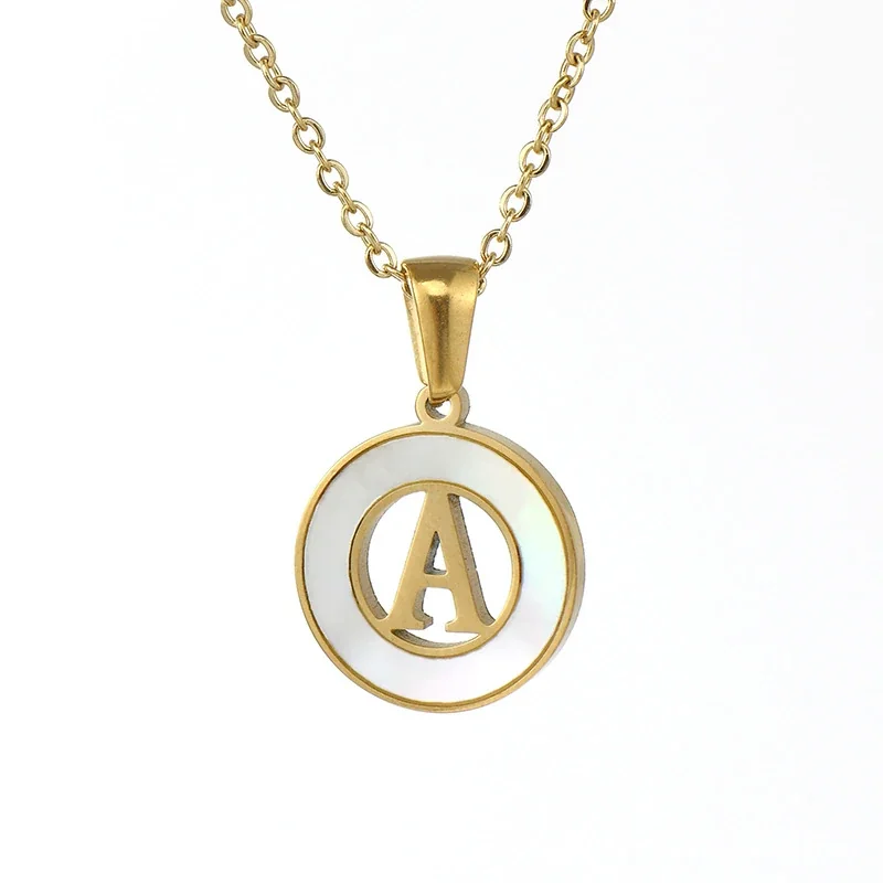 Polished Gold-Plated White Inlay Initial Pendant Necklace - A