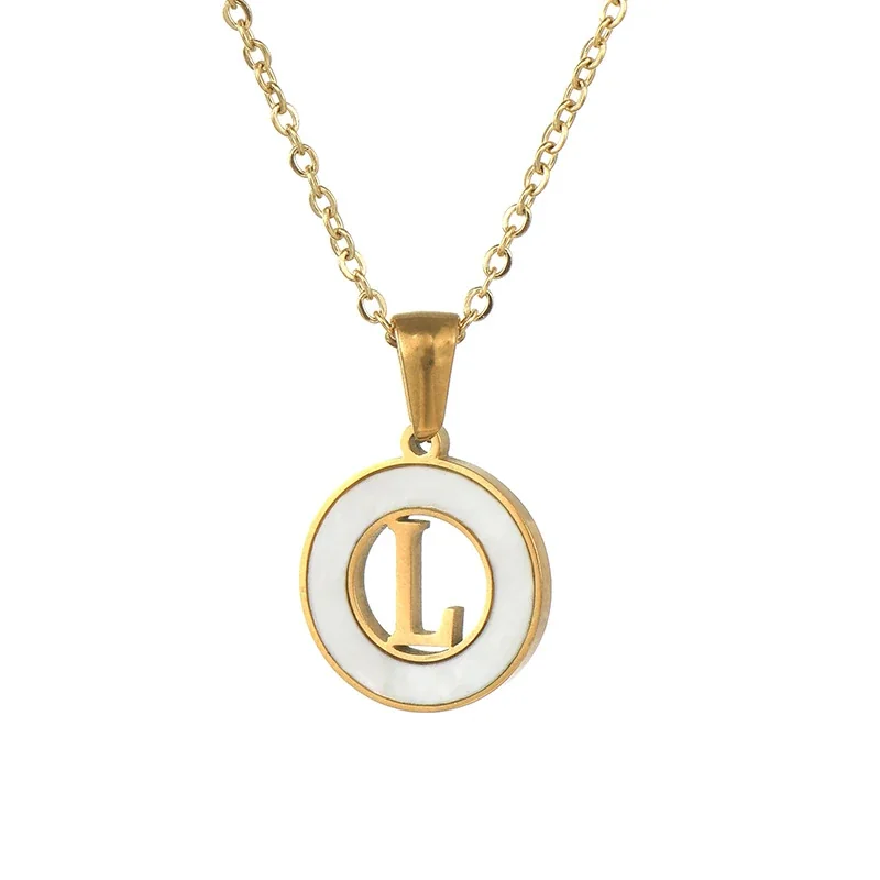 Polished Gold-Plated White Inlay Initial Pendant Necklace - L