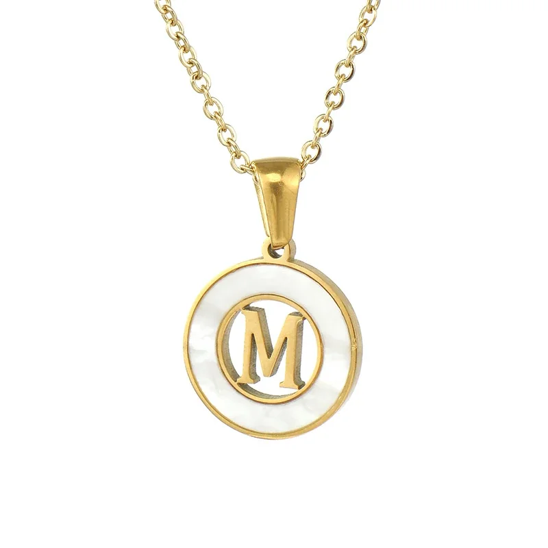 Polished Gold-Plated White Inlay Initial Pendant Necklace - M
