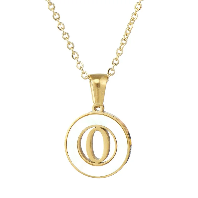 Polished Gold-Plated White Inlay Initial Pendant Necklace - O