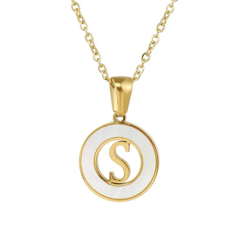 Polished Gold-Plated White Inlay Initial Pendant Necklace - S