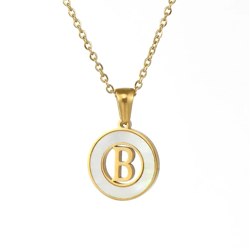 Polished Gold-Plated White Inlay Initial Pendant Necklace - B