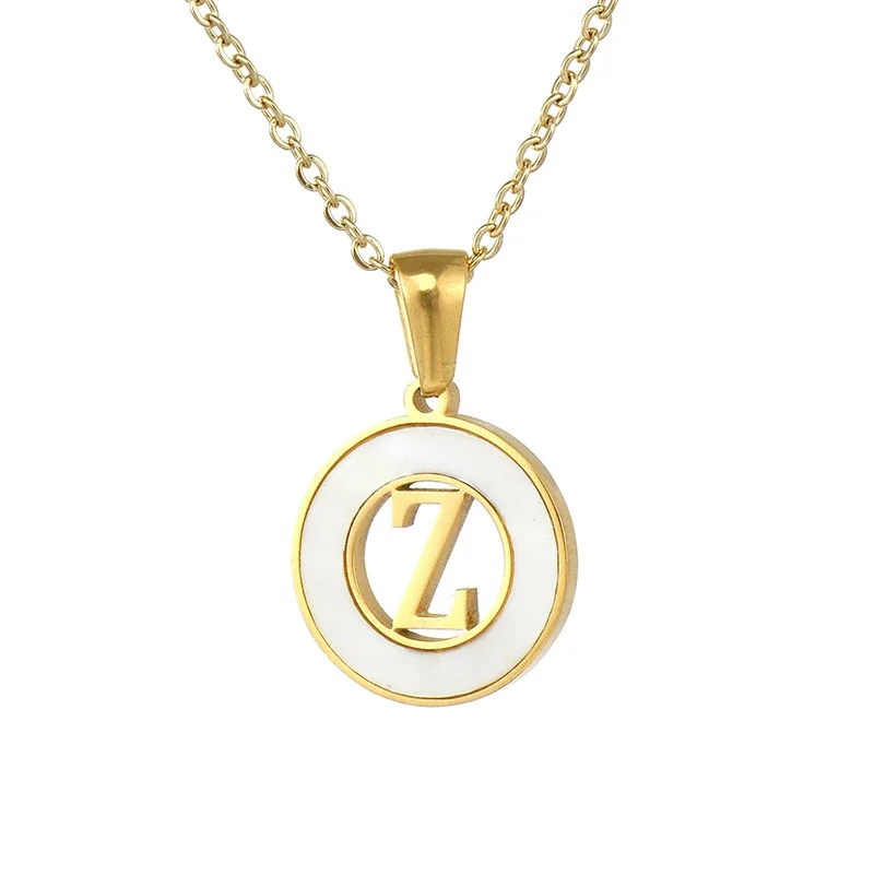 Polished Gold-Plated White Inlay Initial Pendant Necklace - Z