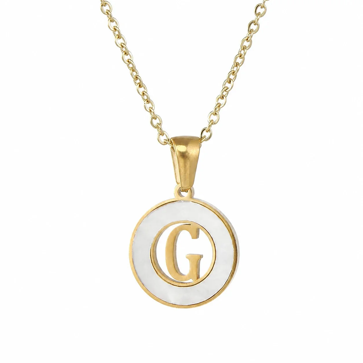Polished Gold-Plated White Inlay Initial Pendant Necklace - G