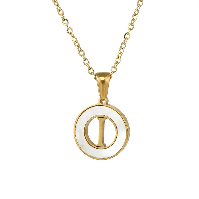 Polished Gold-Plated White Inlay Initial Pendant Necklace - I