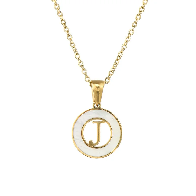 Polished Gold-Plated White Inlay Initial Pendant Necklace - J
