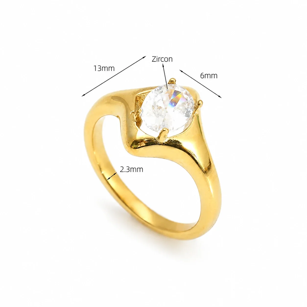 Ring, Marquise Cluster & Oval Crystal, Gold PVD 316 Stainless Steel - Gold Marquise Cluster Size