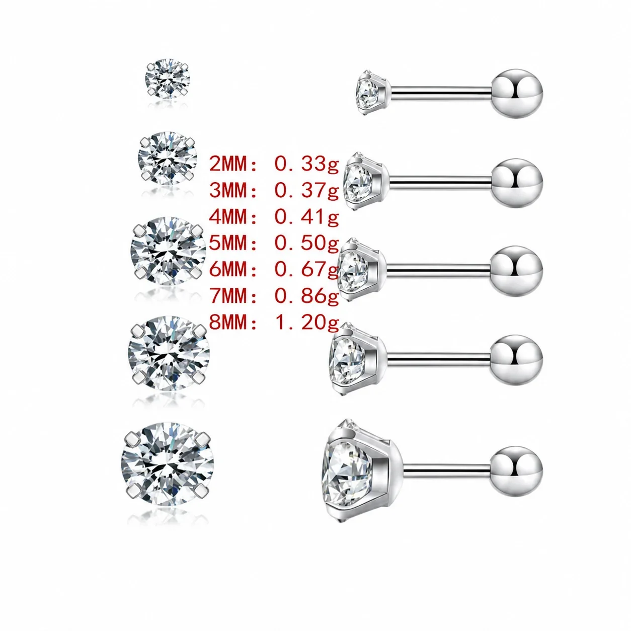 Brilliant 316 Stainless Steel Round CZ Stud Earrings