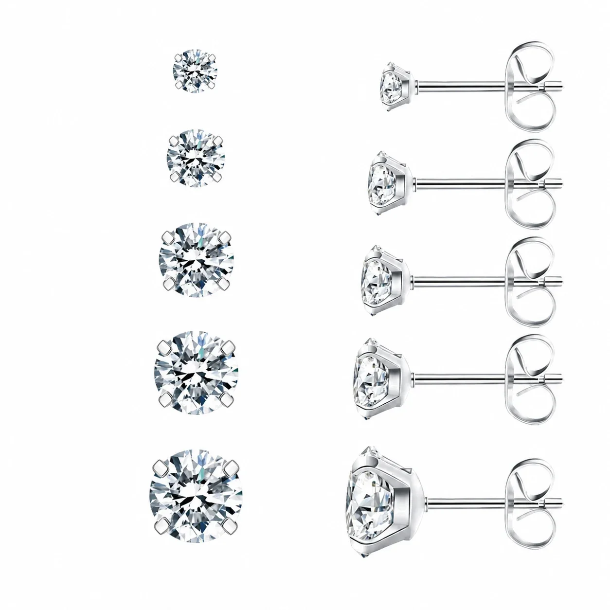 Brilliant 316 Stainless Steel Round CZ Stud Earrings