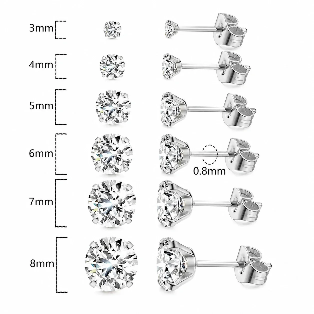 Brilliant 316 Stainless Steel Round CZ Stud Earrings