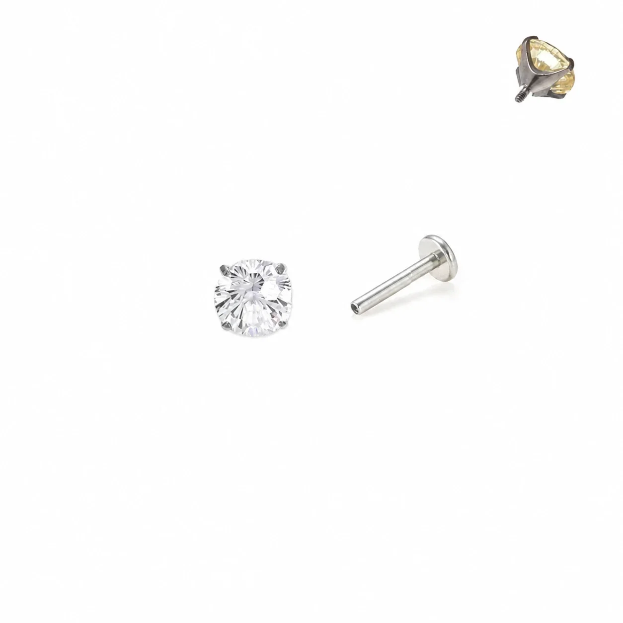 Brilliant 316 Stainless Steel Round CZ Stud Earrings - G23 Titanium Silver