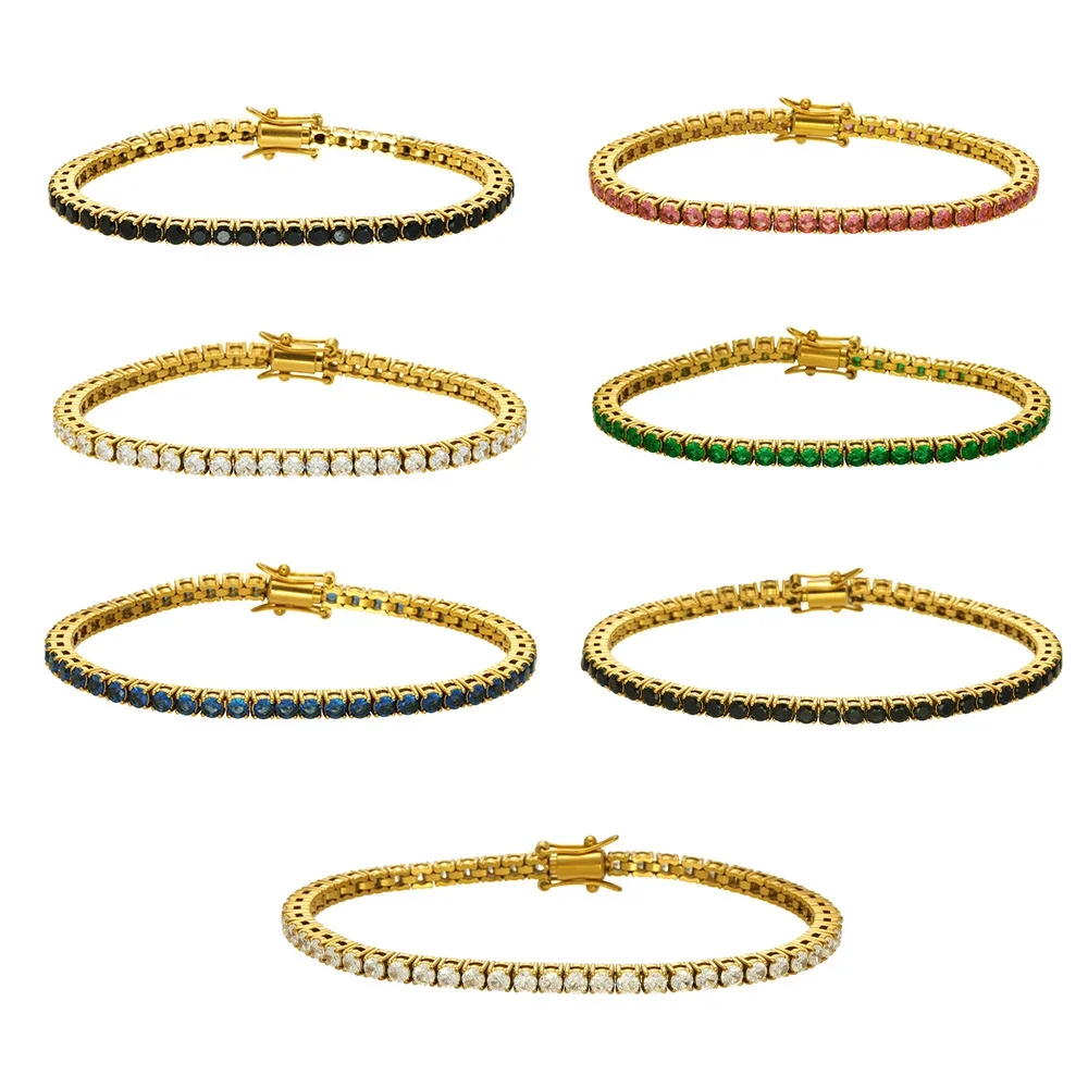 Pulseira Tennis com Zircónias Cúbicas Redondas em Aço Inoxidável 316