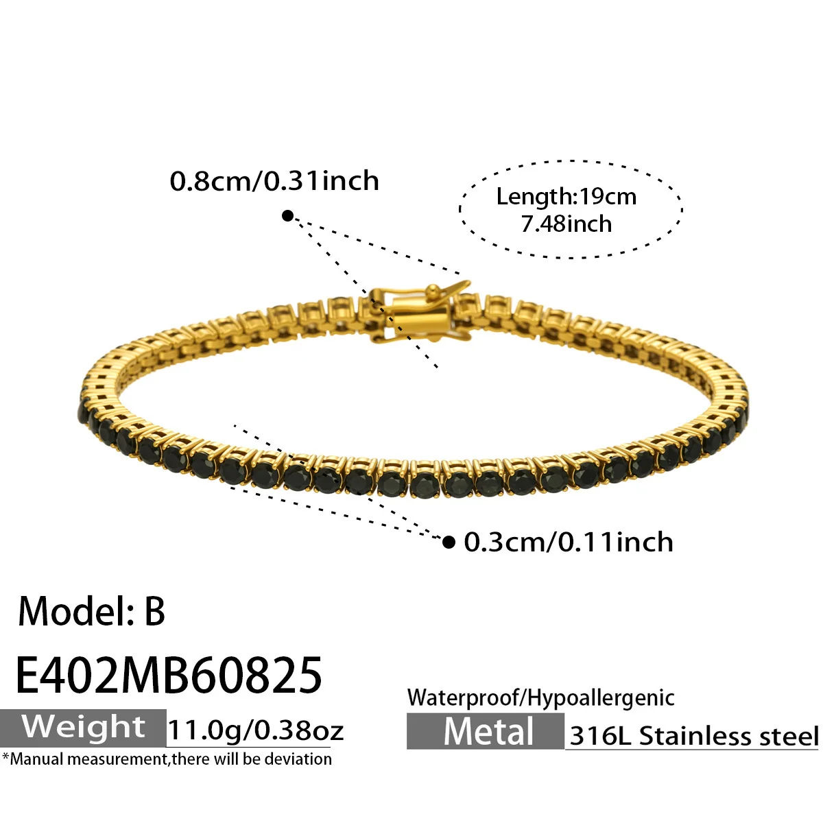 Produktfoto: Tennisarmband mit rundem Zirkonia aus Edelstahl 316