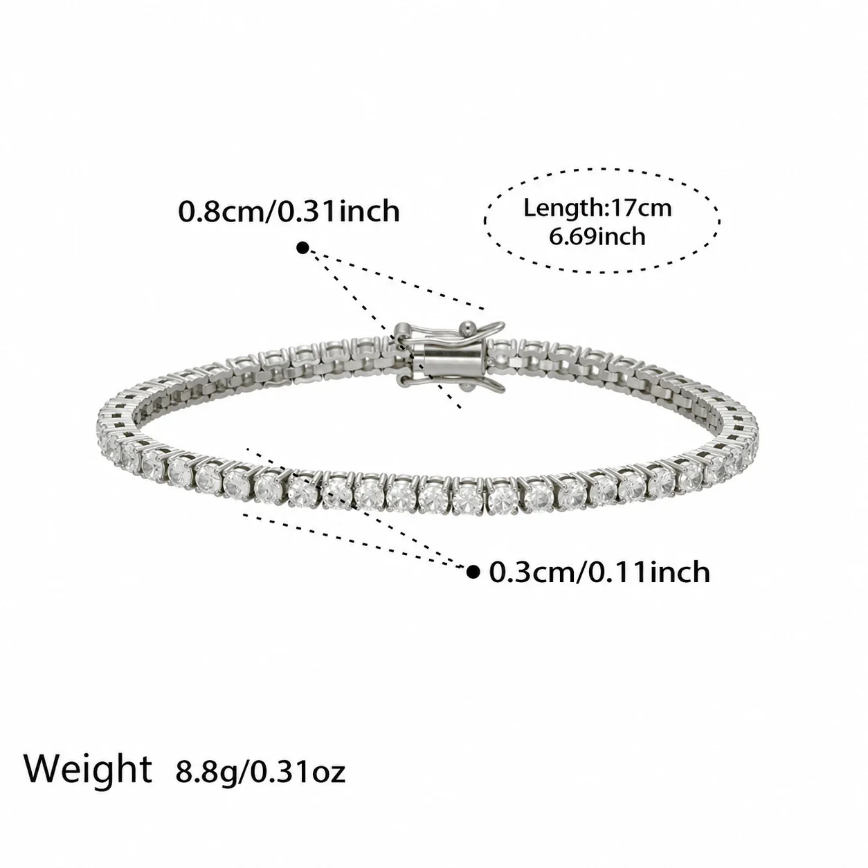 Produktfoto: Tennisarmband mit rundem Zirkonia aus Edelstahl 316