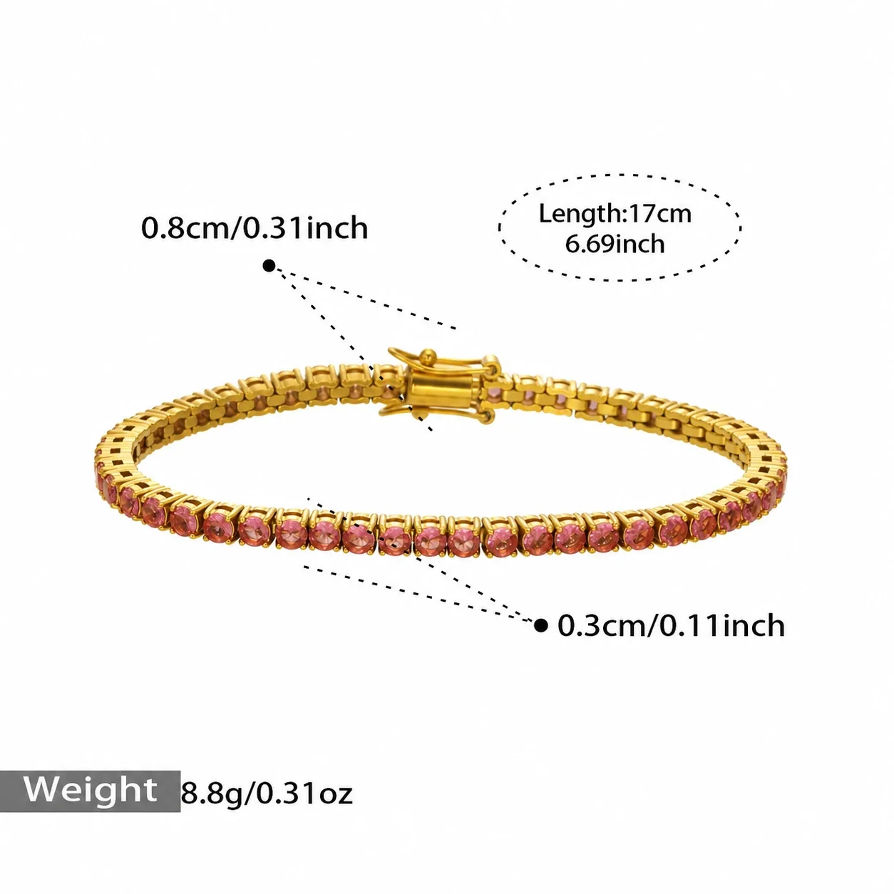 Produktfoto: Tennisarmband mit rundem Zirkonia aus Edelstahl 316