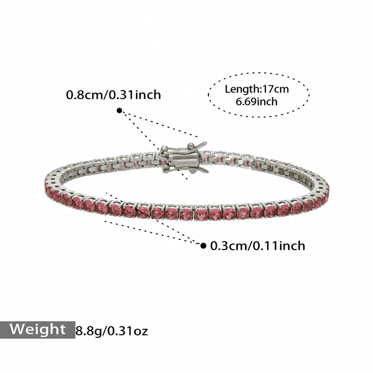 Produktfoto: Tennisarmband mit rundem Zirkonia aus Edelstahl 316