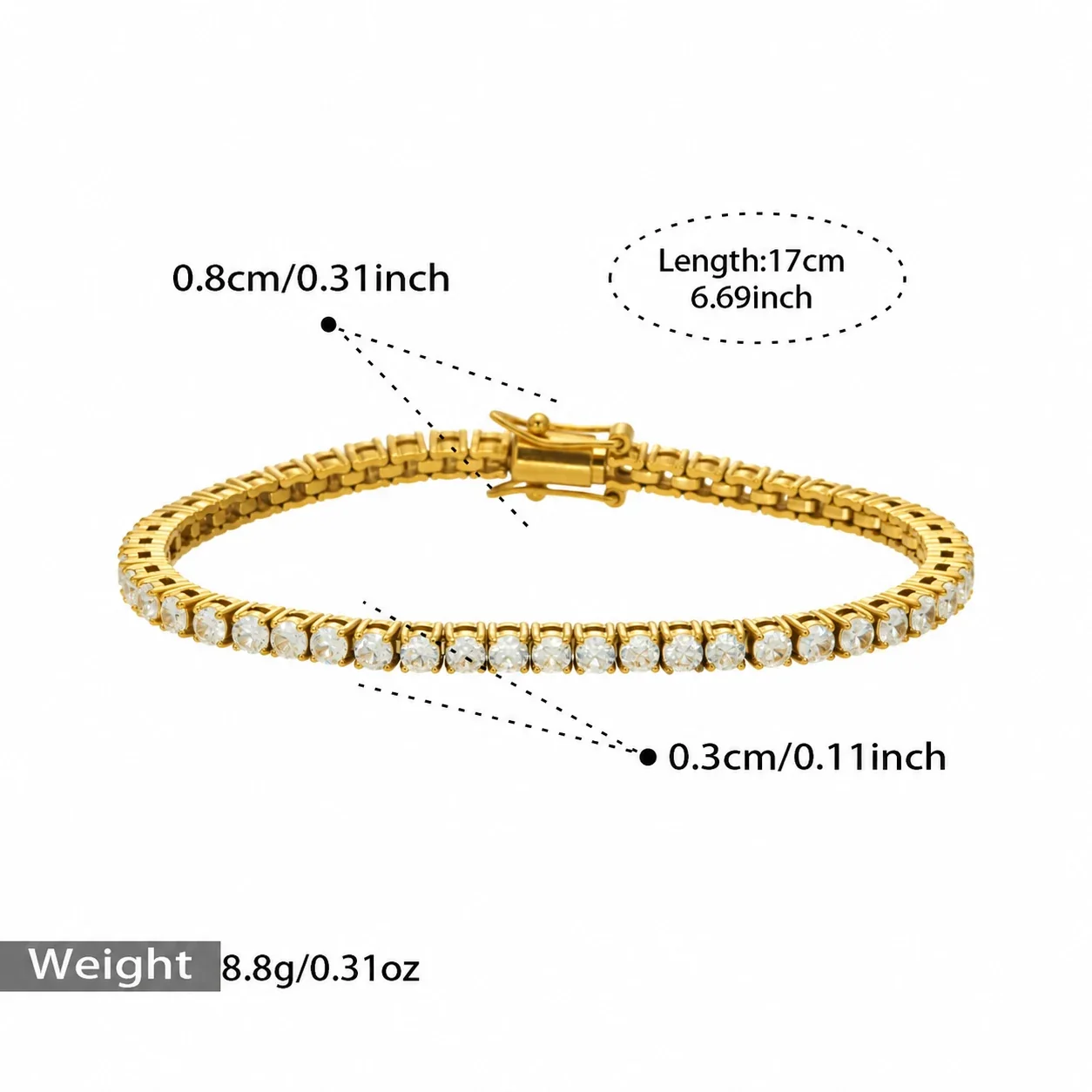 Produktfoto: Tennisarmband mit rundem Zirkonia aus Edelstahl 316