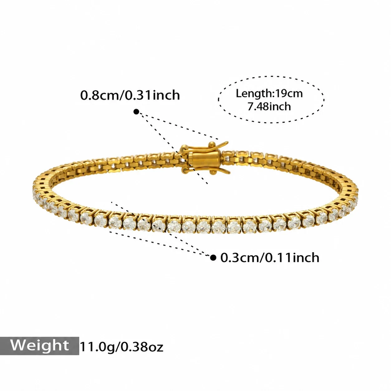 Produktfoto: Tennisarmband mit rundem Zirkonia aus Edelstahl 316