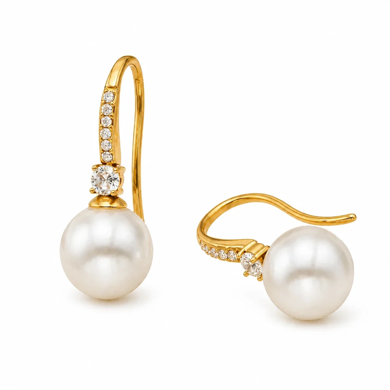 Elegant 18K Gold PVD Pearl Drop CZ Hook 316L Stainless Steel Earrings